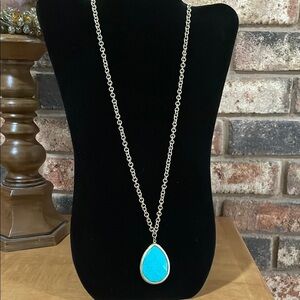 Faux Turquoise Teardrop Pendant on Goldtone necklace